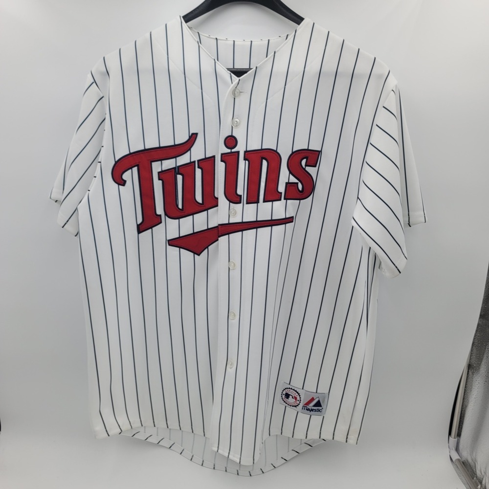 VTG Majestic Minnesota Twins MLB Baseball Jersey White Pinstripe Mens Large 6400